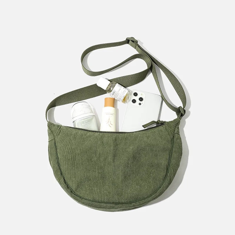 Solid Color Corduroy Womens Hobos Shoulder Bag Retro Casual Female Crossbody Bags Ladies Daily Travel Handbags Messenger Bag 250731