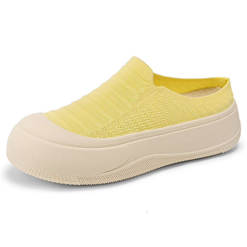 Women's Summer Breathable Thick-Soled Outdoor Closed-Toe Solid Color Shallow Mouth Height-Increasing Shoes Simple Soft-Soled Half Slippers