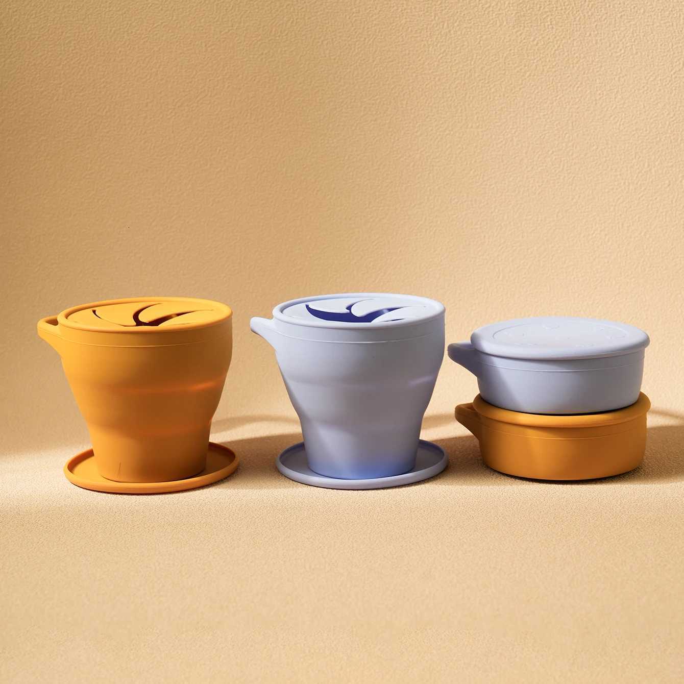 1Pcs Solid Colors Baby Snack Cup Collapsible Portable Food Storage Box Silicone Feeding Snacks Container With Lid Baby Supplies X250806