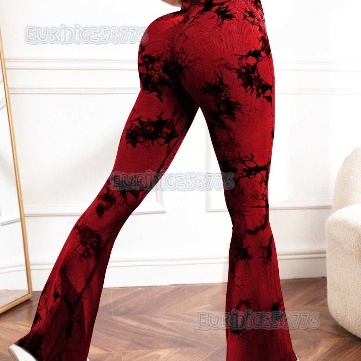 Tie-dye Flared Pants Women Fitness Pants Tight Peach Hip Breathable High Waist Slim Wide-leg Yoga Pants Flared Pants H250806