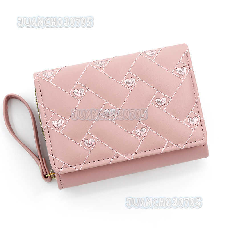 New Womens Short Wallet Simple Embroidery Love Pu Three Fold Bag Card Bag Multi Slot Wallet H250806