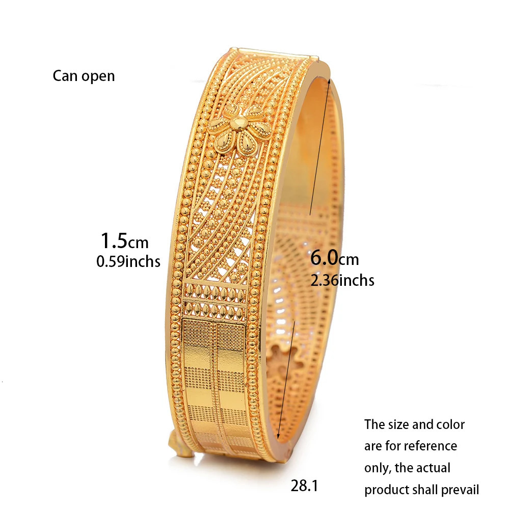 4Pcs/set Big Ethiopia 24k Dubai Gold Color Bangles For Women African Party Wedding Flower Gifts Bangles Bracelets Jewelry Gifts 250805