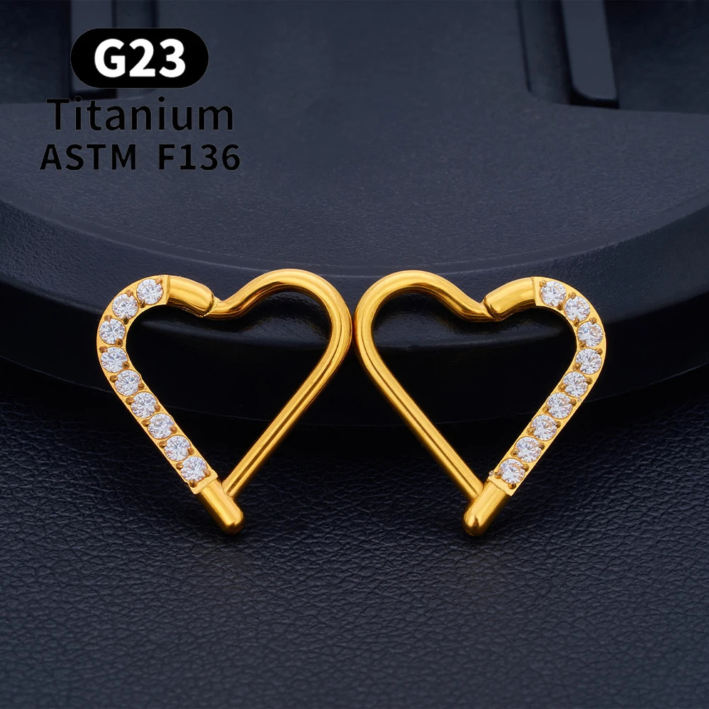 G23 Round Hoop D Shape Nose Ring Daith Heart Earring 16G CZ Hinged Segment Ear Tragus Cartilage Helix Piercing Jewelry 250805