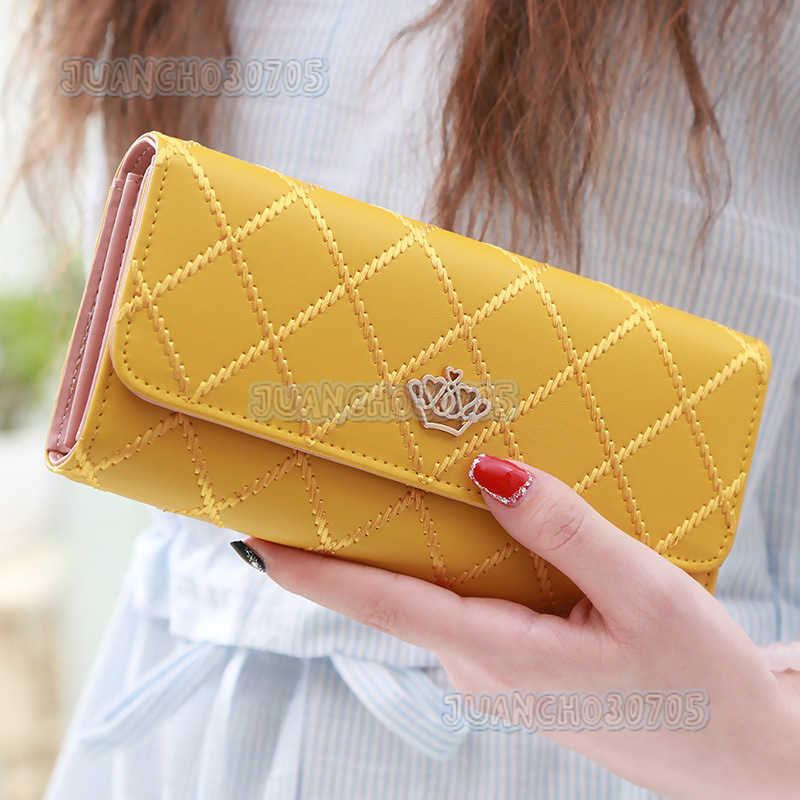 New Womens Wallet Long Multifunctional Diamond Crown Embroidered Three Fold Wallet for Women with Large Capacity Mobile Phone Bag H250806