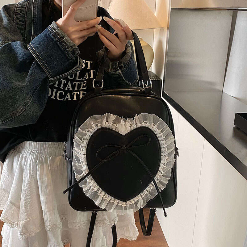 Large Capacity Handbag for Women Fashion Sweet Lace Heart Bow Backpack-for Teen Girls and Young Women