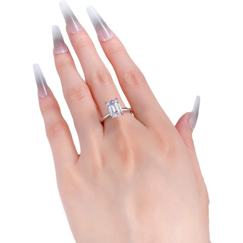 Hui Zhi Wing Jewelry New S Silver High Carbon mond Emerald Cut Rectangular 7*10mm Ring