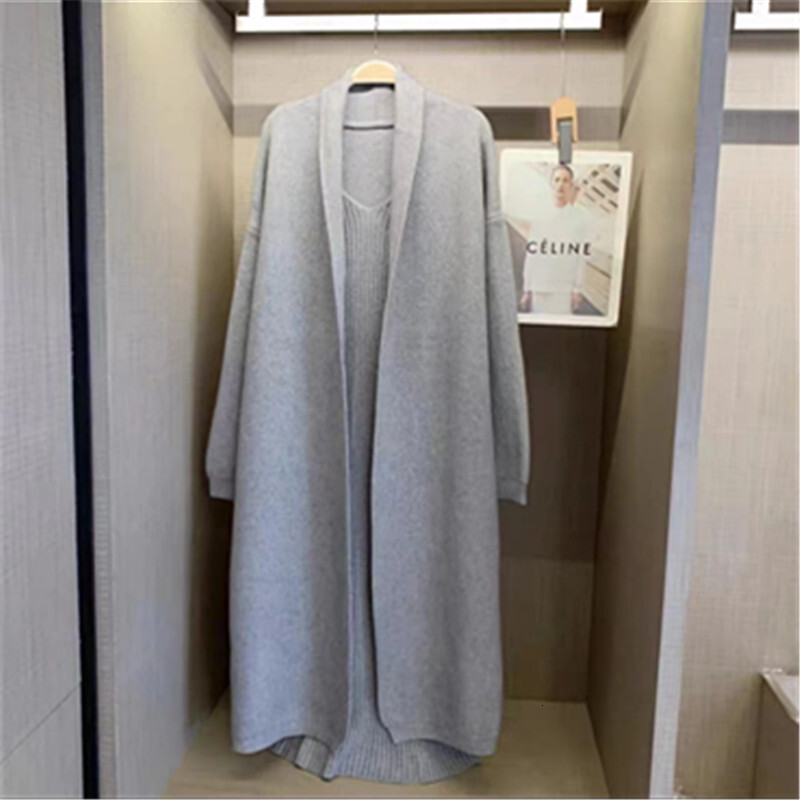 Fashion Women's New Set Knitted Camisole Dress Long Sweater Cardigan Coat Two-Piece Thick