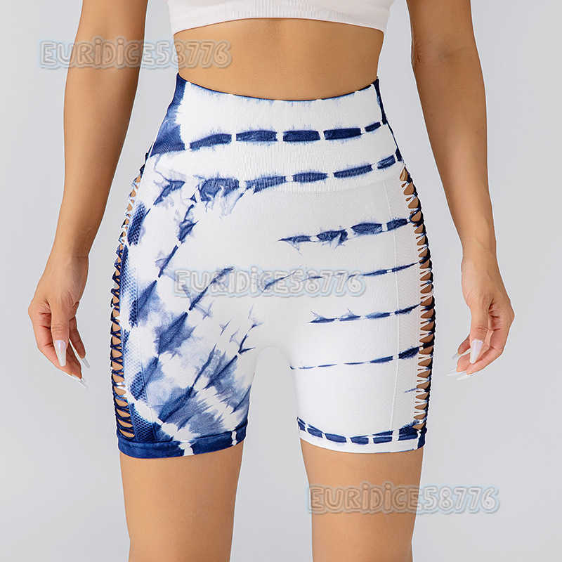 Tie-dye Shorts Side Hollow Tie-dye 3/4 Shorts Hip-lifting Tight Pants Fitness Sports Yoga Pants H250806