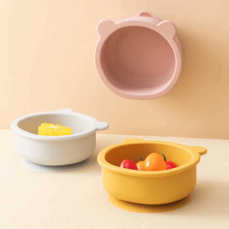 1PC Silicone Baby Tableware Suction Dinner Set Eating Training Baby Supplies Cartoon Cute Bear Shape Bowl Toddler Tableware X250806