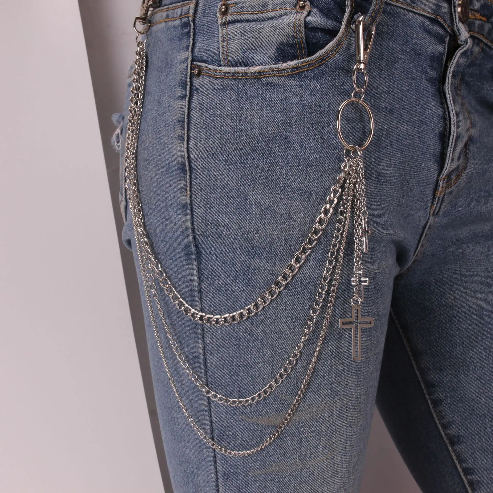 Punk Keys Chain for pants women men Cross keychain clip on chains pants belts punk jeans Rock Hip Hop jewelry 250806