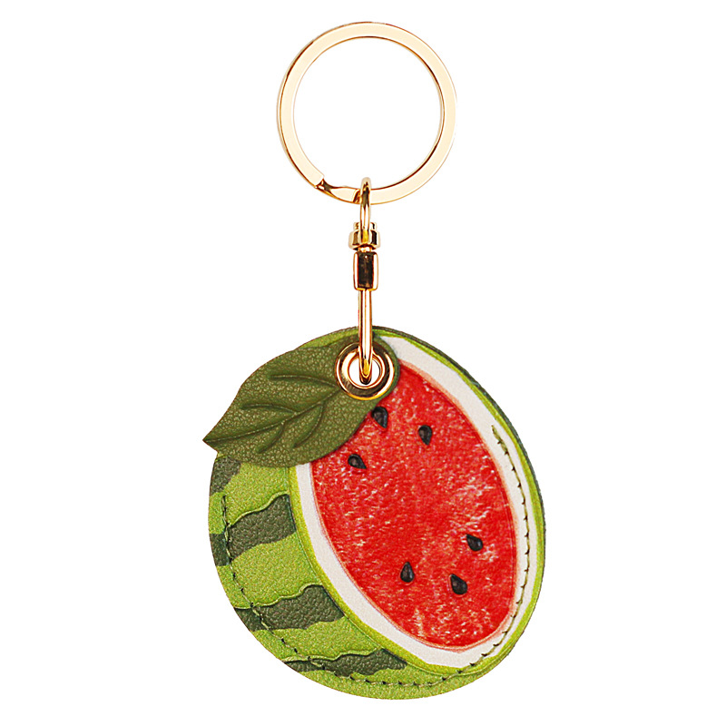 Cute Vegan Leather Keyring with Fruits and Leaves Design