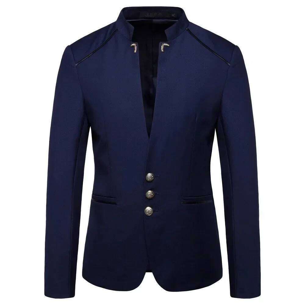 2025 Spring new fashion men's sports coat with Chinese slim-fit stand-up collar solid color suit jacket