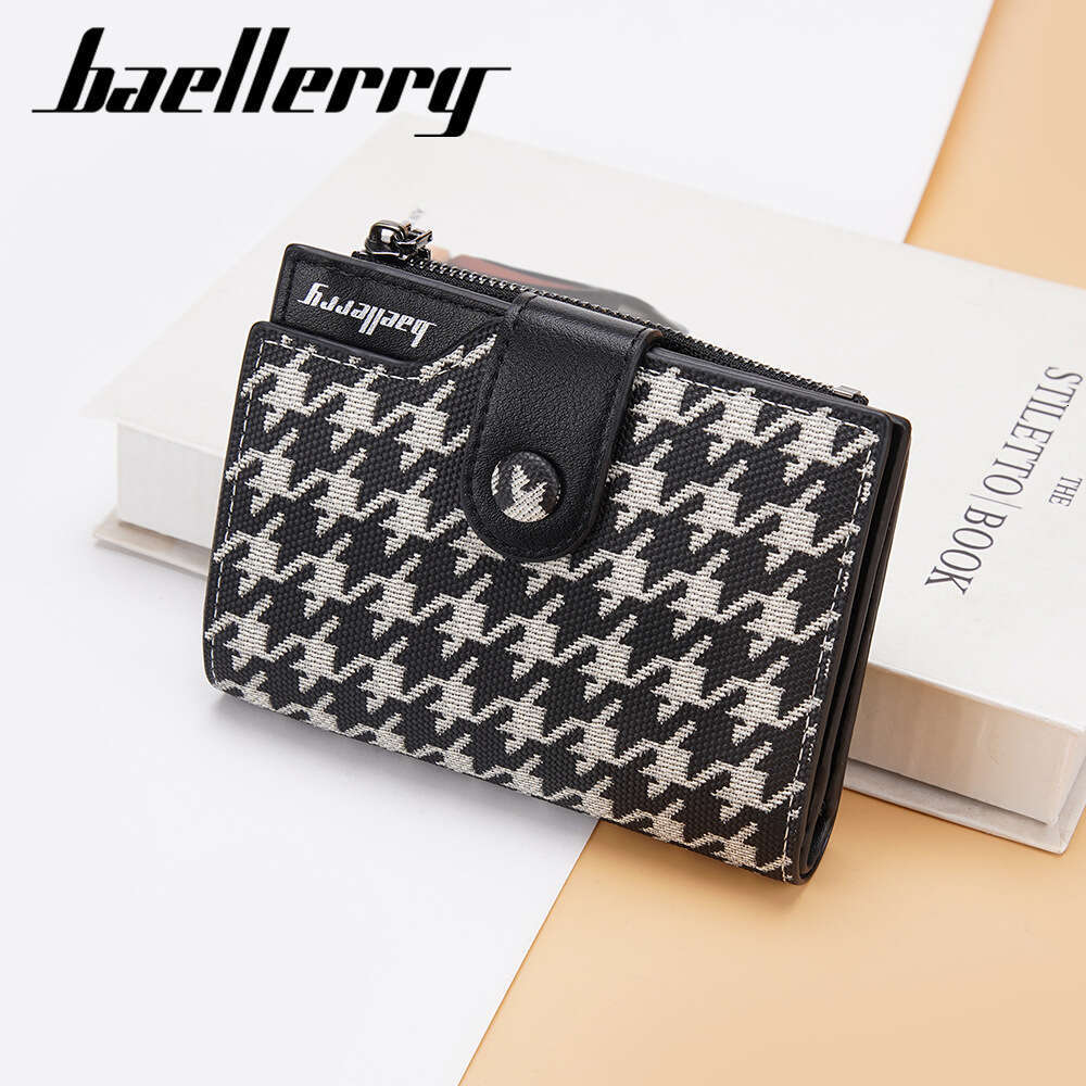 DHcollections Baellerry New Short Houndstooth Fashion Buckle Women's Wallet Zipper Coin Purse