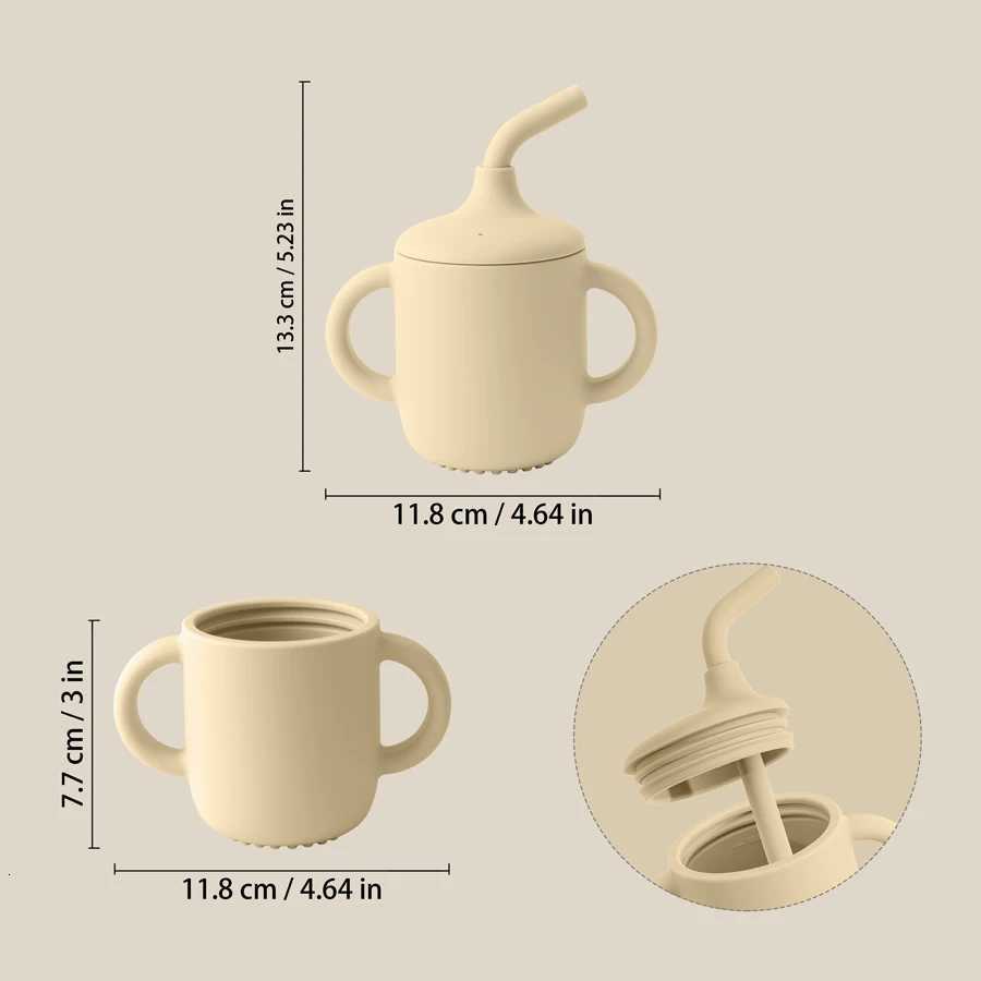1Pcs Color Kids Baby Learning Drinking Cup Portable Straw Detailed Comfortable Grip Silicone Double Ear Kids Sippy Cup Baby Supplies X250806