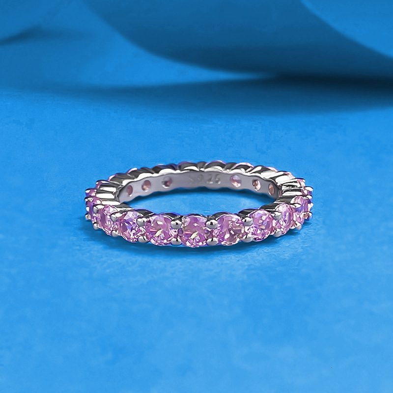 Hui Zhi Wing Jewelry S Silver Row Full Pink mond Ring Simple Daily Ins Style