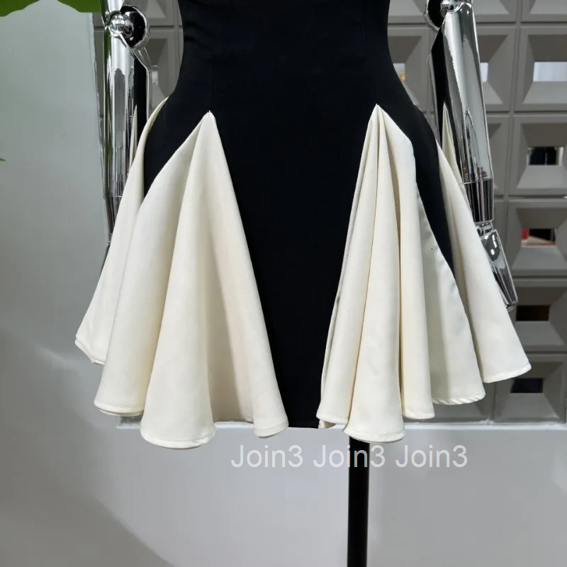 KBQ Elegant Hit Color Party Dresses For Women Camisole Sleeveless Backless High Waist Folds Hem Mini Designer Dress Female New