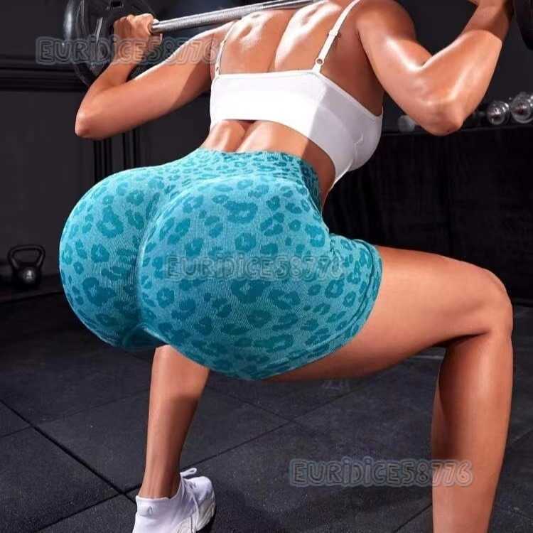 High Waist Tummy Control Leopard Print Three-quarter Shorts Peach Butt Lifting Slim Fit Breathable Yoga Shorts for Outdoor Wear H250806
