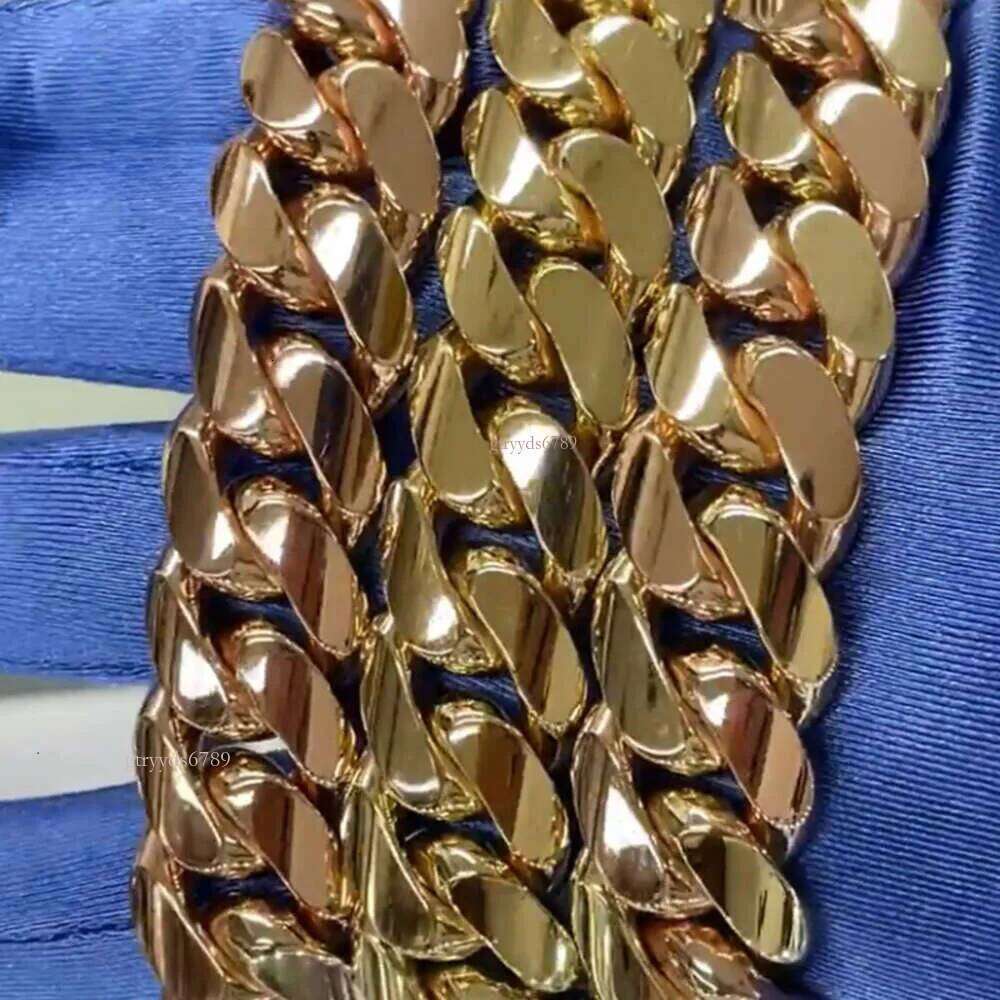 Hip-hop rapper 30mmCustomized Hand Made Miami Cuban Bracelet Jewelry 14k Real Gold Heavy Link Chain Two Tone Plain Men's Necklace