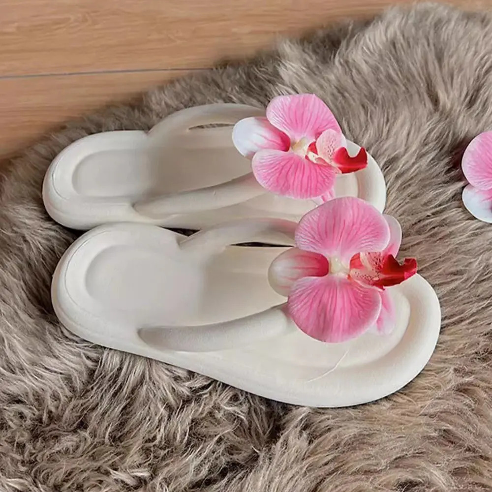 EVA Flip Flops Anti-Slip Summer Herringbone Slippers Butterfly Orchid Beach Shoes Summer 250731