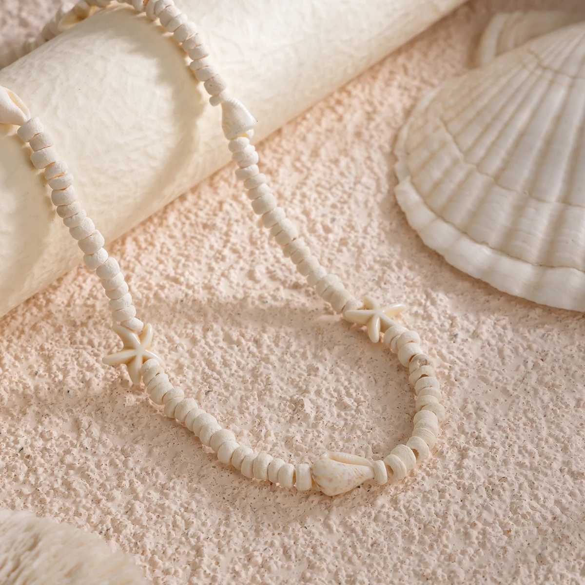100% Bohemia Starfish Conch Choker Necklace for Men Trendy Coconut Husk Wood Beads Collar Necklace Fashion Jewelry on the Neck Y250805