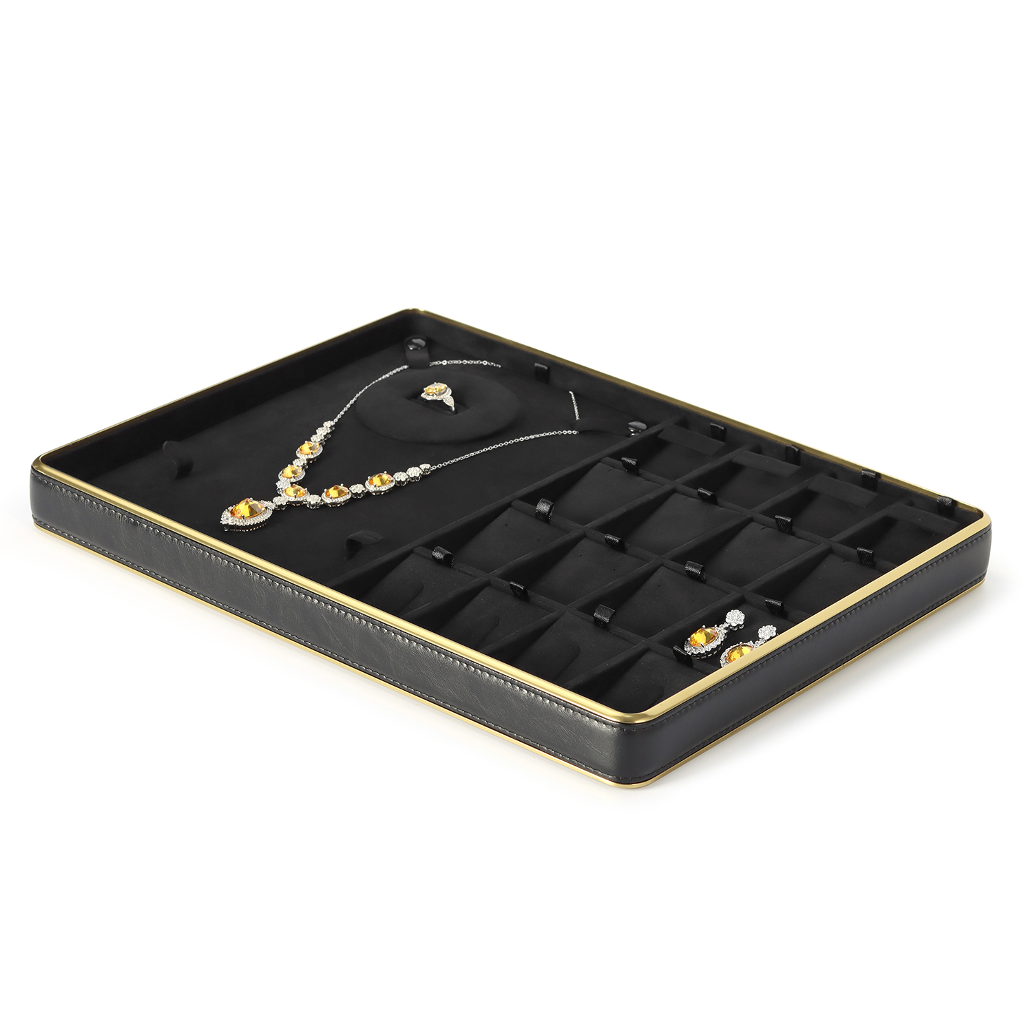Stackable HLB Metallic Necklaces Display Trays with Velvet Interior - Elegant Showcase for Jewelry
