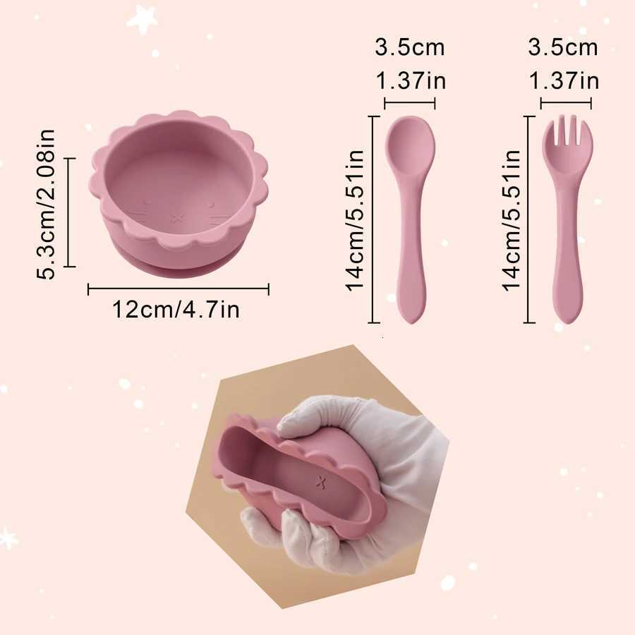 Color Kids Silicone Baby Feeding Bowl Silicone Dishes For Kids Waterproof Spoon Non-Slip Crockery Bowl Childrens Tableware X250806