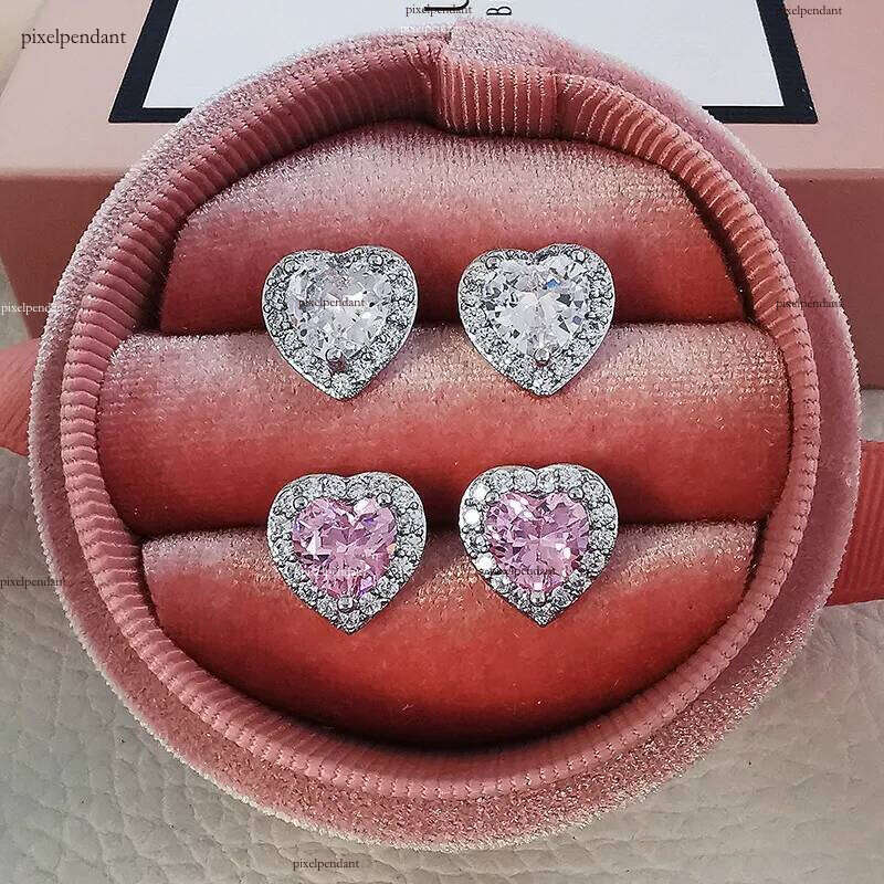 Choucong Simple Fashion Stud Earring Jewelry Sterling Sier White Pink 5A Cubic Zircon Heart Shape Dia Promise Gemstones Women Hollow Earrings 2025