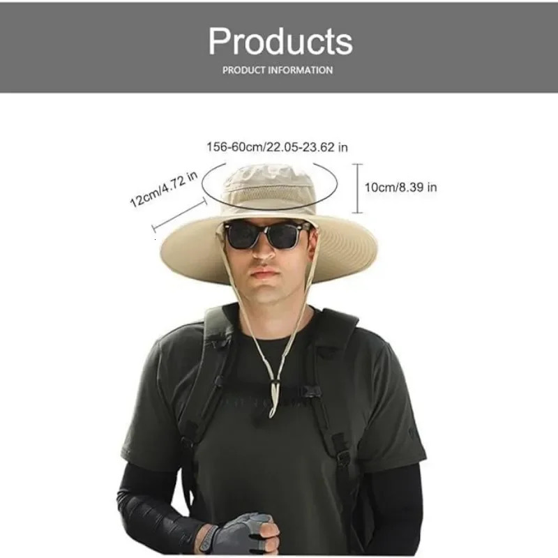 Mens Fashion Wide Brim Solar Fan Hat UPF50 Sun Protection with Dual Power Solar USB Adjustable Outdoor Beach Fishing Hat 250805