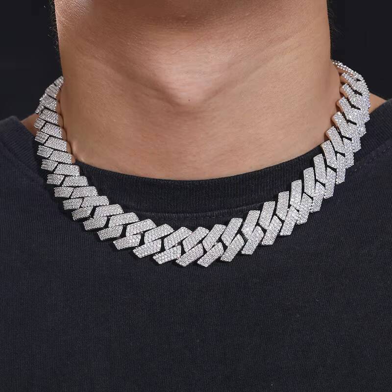 Acceted Custom 16mm 925 Sterling Silver VVS Moissanite Diamond Heavy Iced Out Miami Cuban Link Chain Necklace for Men