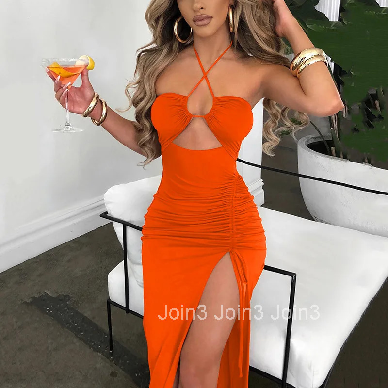 Summer Black Sexy Dress For Women Sleeveless Backless Hollow Out Party Dress Fashion Lace-up Halter Bodycon Elegant Split Dress