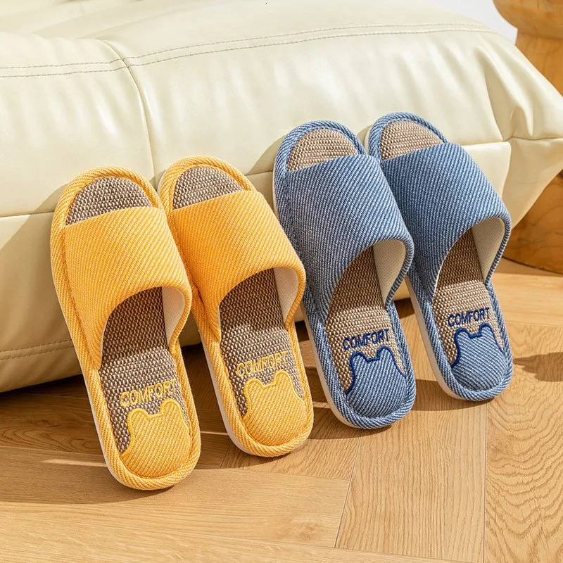 Linen Slippers Indoor Home Breathable Women Men Slides Linen Couples Anti-slip Shoes Beach Sandals Shoes Comfortable Flats TG20 250731