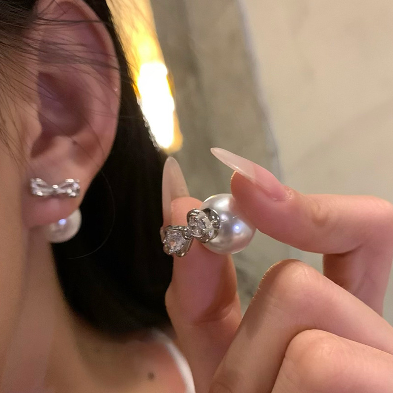 Free Shipping Designer Luxury Jewelry Unique Design Earrings New Pearl Earrings Zircon Bowknot Women's New Trendy Stud Earrings Ear Accessories