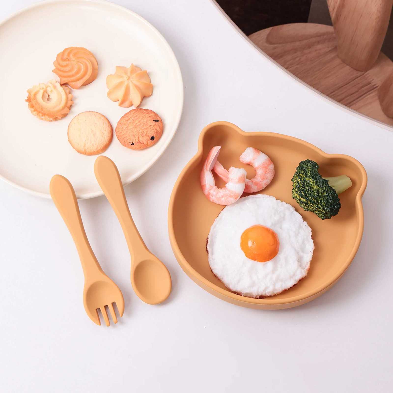 3PCS Color Kids Food Grade Silicone Dishes Plates Set Non-Slip Cartoon Bear Bowl Training Utensils BPA Free Baby Essentials X2508061