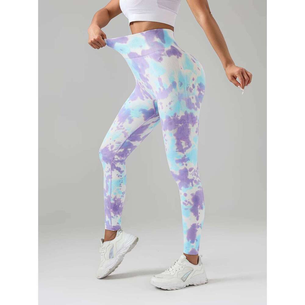 US Local Women's Drip-dyed Tie-dye leggings, yoga pants, blue-purple blended gradient sports trousers leggings