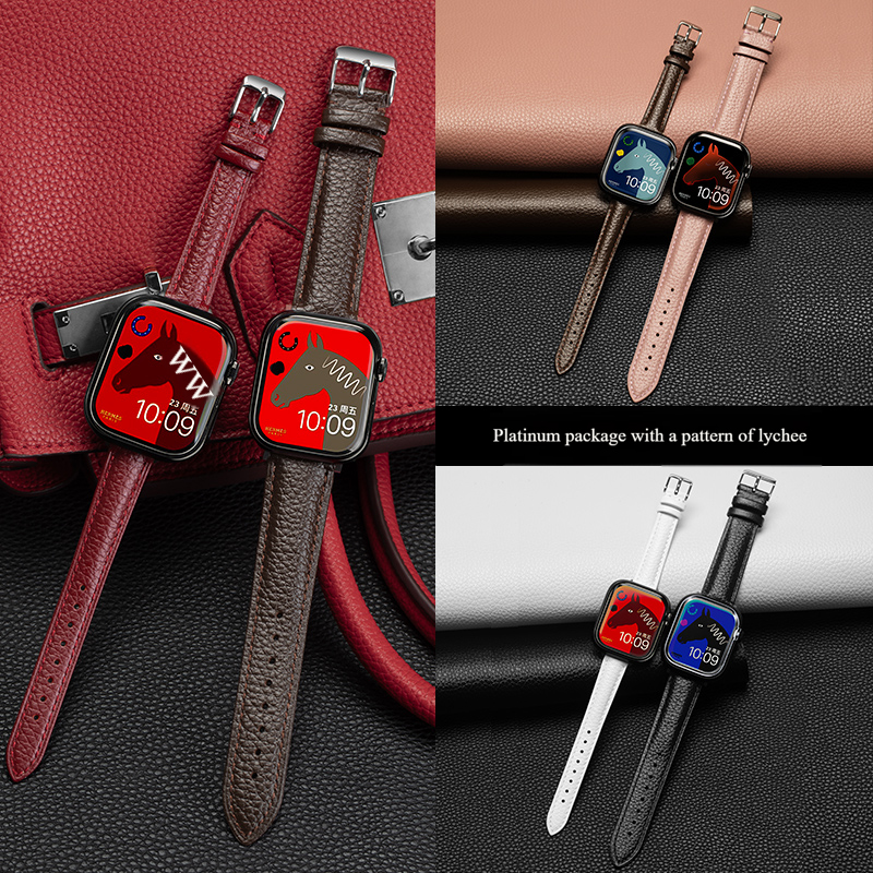 Watch Series 9/8/7/6/SE/Ultra Full range Leather Strap with Soft Premium Litchi patterned leather for Men & Women