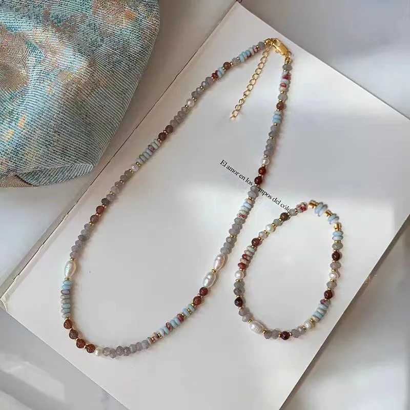 Elegant Handmade Woven Natural Stone Beaded Chain Pearl Pendant Necklace Luxury Accessories for Women Neck Fashion Jewelry Y250805