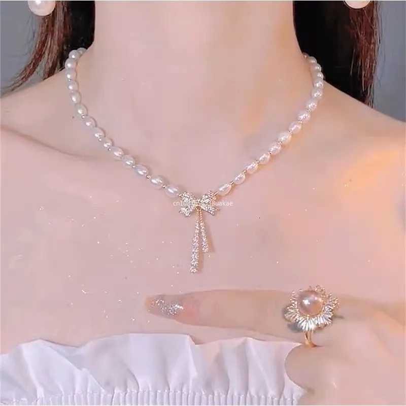 Coquette Aesthetic Pearl Necklace Korean Fashion Choker Bow Necklace Heart Pendant Y2K Accessories Cool Girl Hip Hop Jewelry Y250805