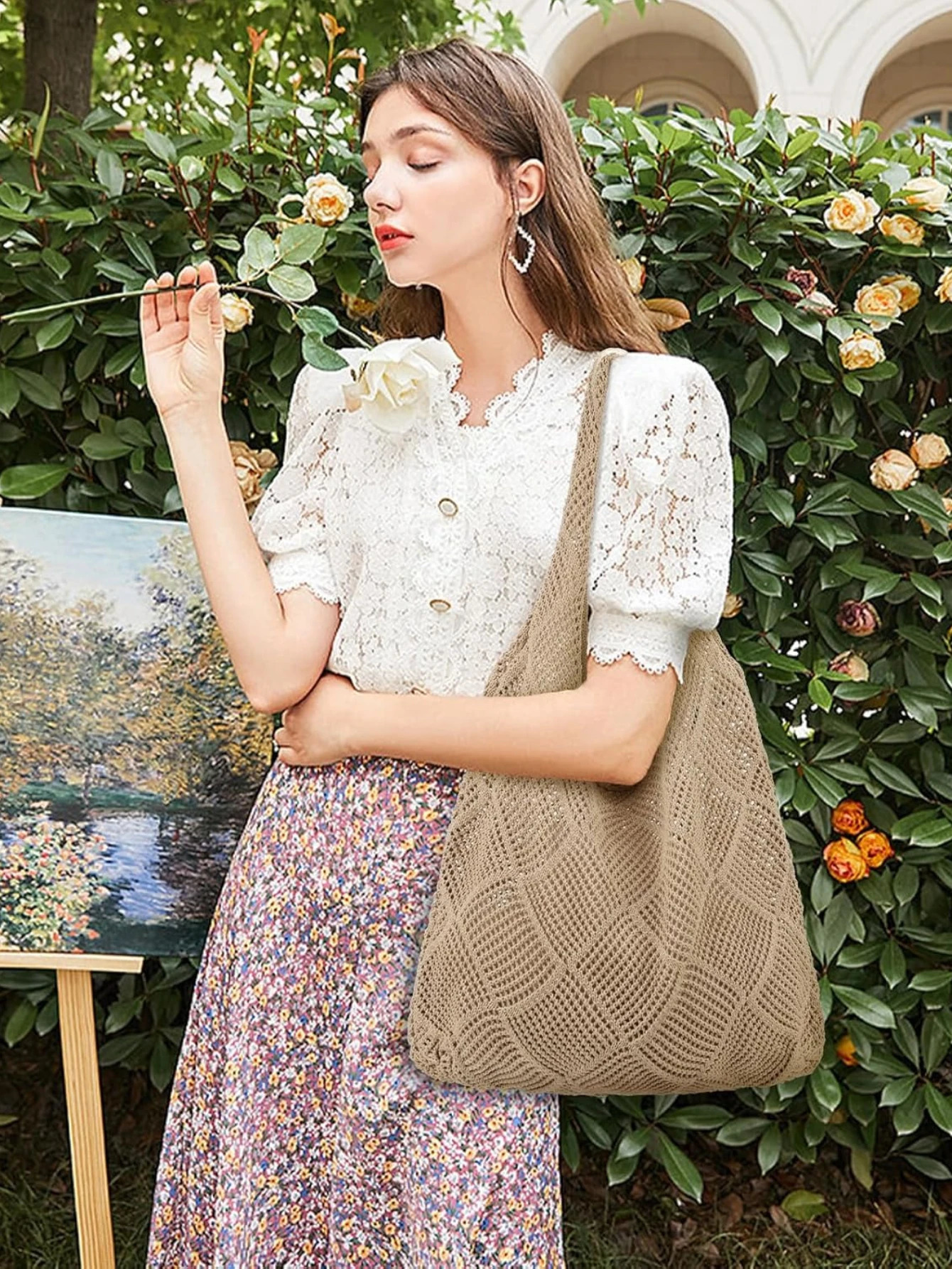 WomenS Crochet Foldable Woven Bag Summer Beach Handbag Beautiful Hippie Knitted Bag Hollowed Out Retro Shoulder Bag 250804