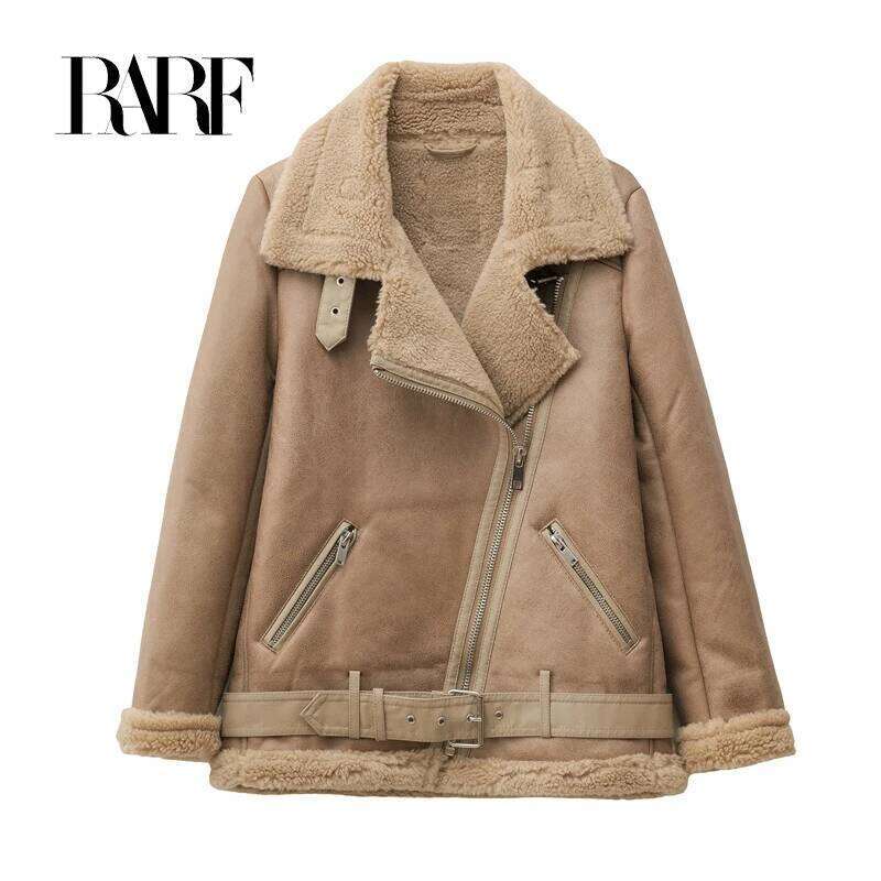 new European and American women's long sleeve standing collar double-sided jacket fur one thick warm coat
