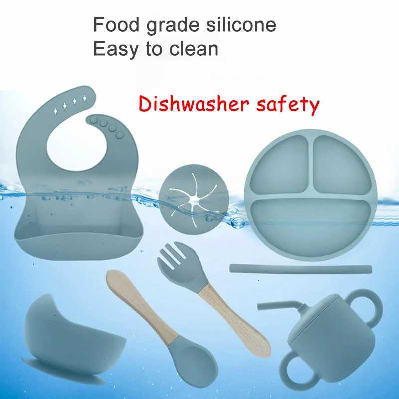 Free Personalized Names Baby Feeding Set 6Pcs Silicone Sucker Bowl Plate Straw Cup Childrens Dishes Set Newborn Gift BPA Free X250806