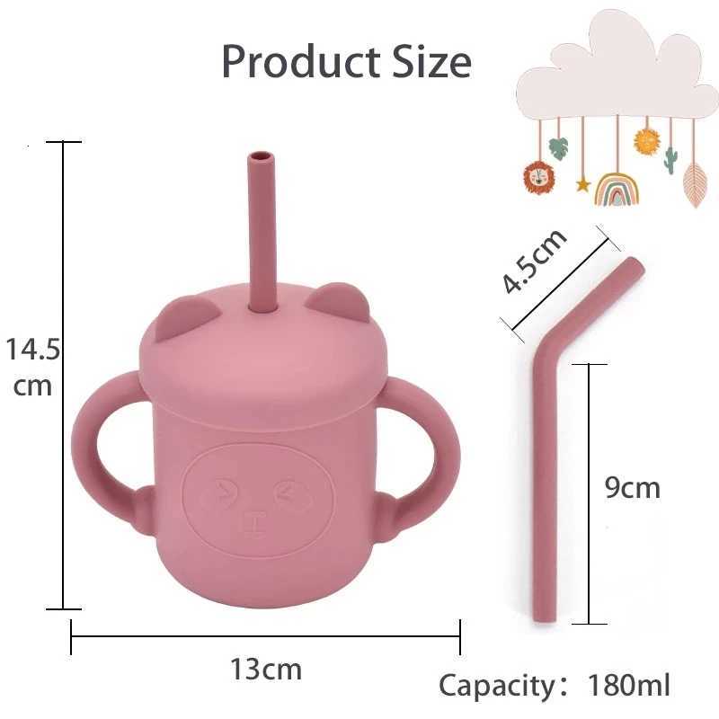 2025 Baby Feeding Drinkware Straw Cup Baby Cartoon Learning Feeding Cup Food Grade Silicone Toddler Water Bottle Tableware BPA Free X2508061