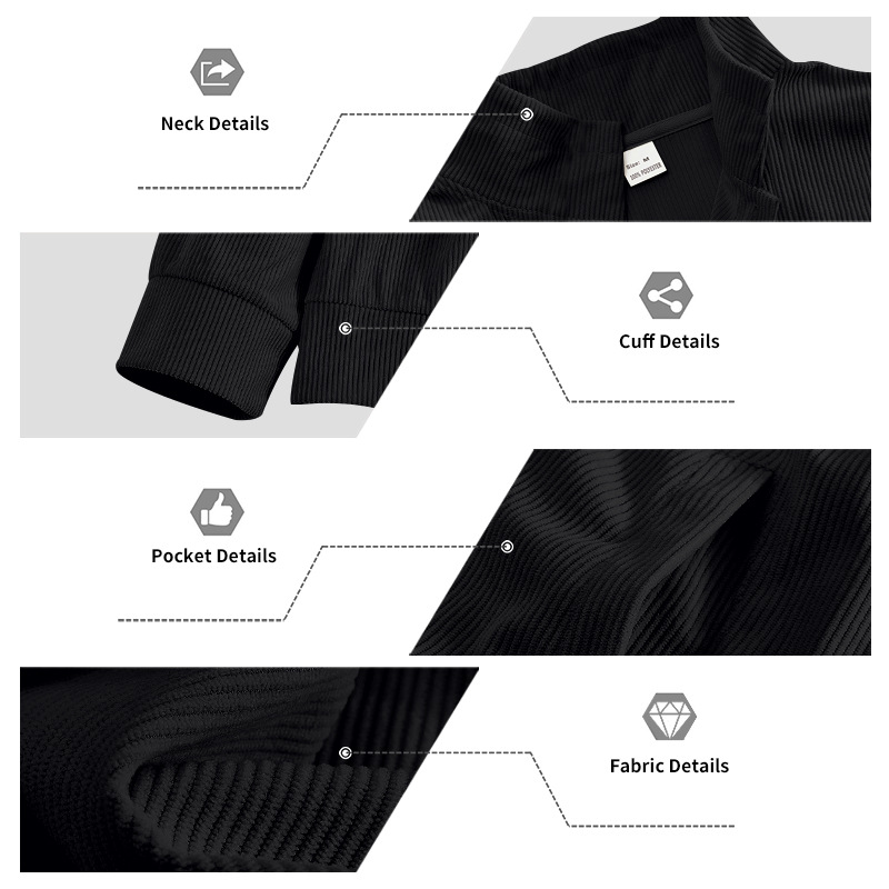 Men's corduroy jacket stand-up collar slim retro multi-pocket workwear commuter coat European code: S-3XL