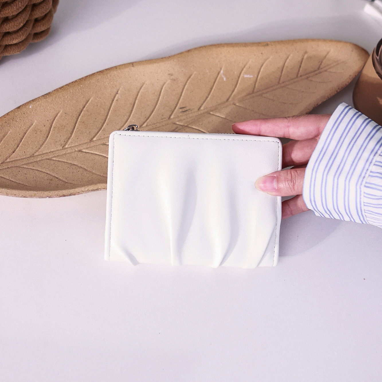 New Wallet Short Korean Style Pleated Design Women's Solid Color Simple Multi-Card Slot Coin Card Holder for Women