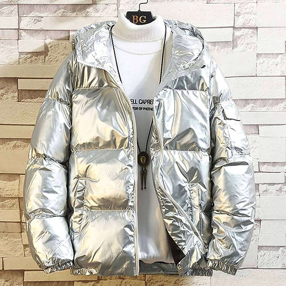 Men's Winter Parkas Solid Color Casual Glossy Warm Down With Hood Fashion Zipper Fleece Lined Puffer Outwears Jacket
