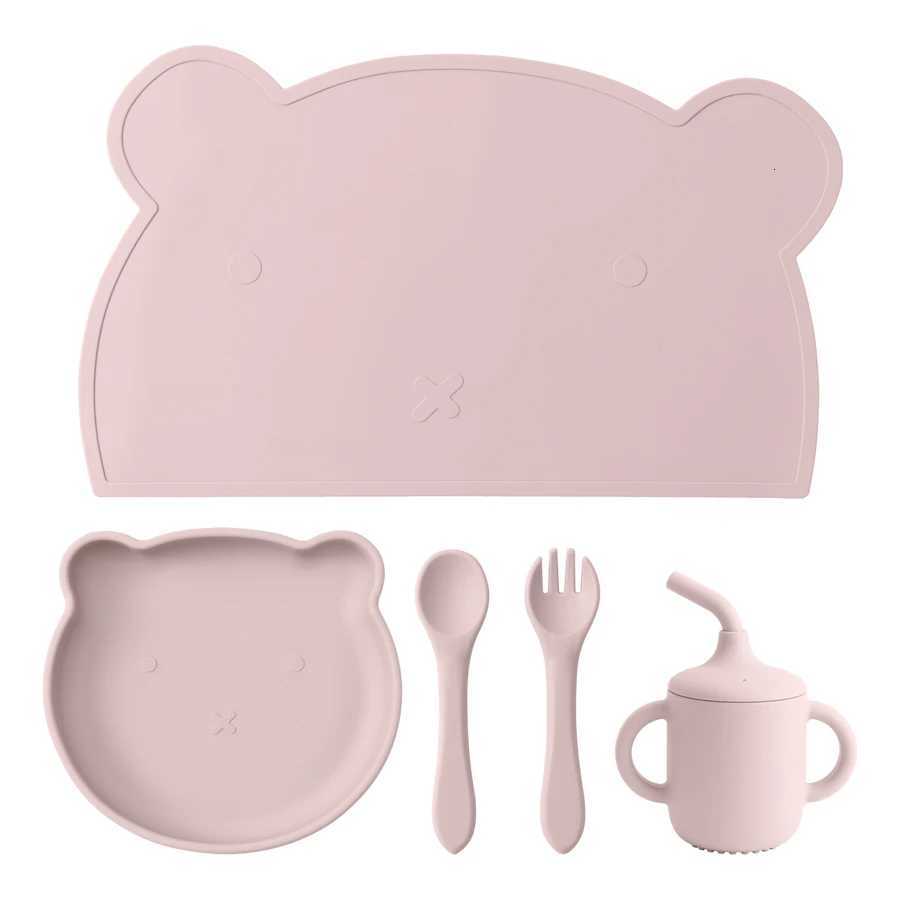 5Pcs Baby Silicone Non-Slip Feeding Suction Dishes Plate Spoon Waterproof Bib Sippy Cup Baby Placemat Childrens Tableware X250806