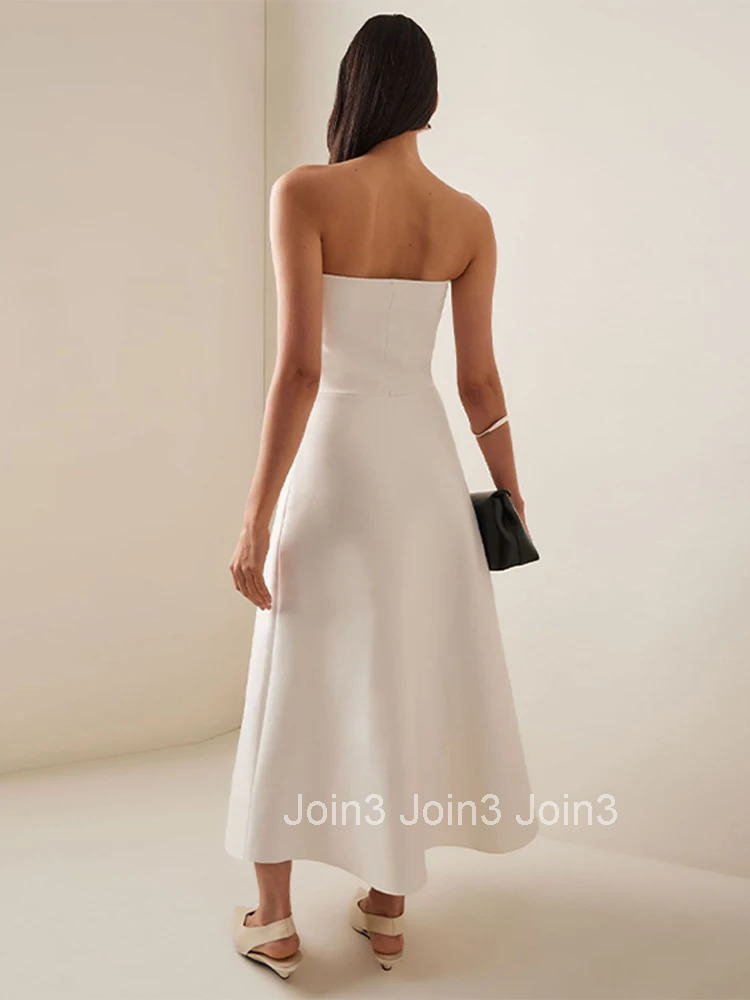 Casual White Womens Long Dresses Elegant Pleated Sleeveless A-line Long Skirt For Women Spring Slim Ladies High Street Vestidos