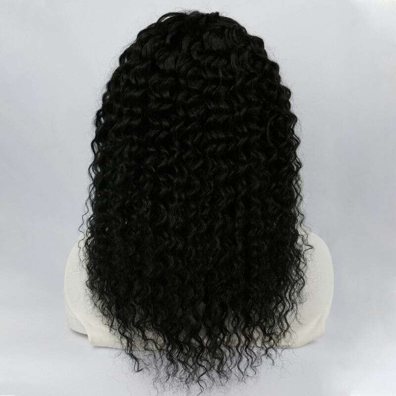 Women's Long Curly Hair Synthetic Fiber Black Human Hair Full Head Cover Daily Wear