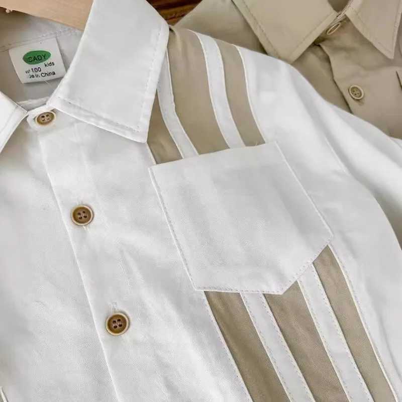 New Boys Cotton Washed Soft Stripe Long Sleeve Shirt White Blouse School Uniform for Boys X250806