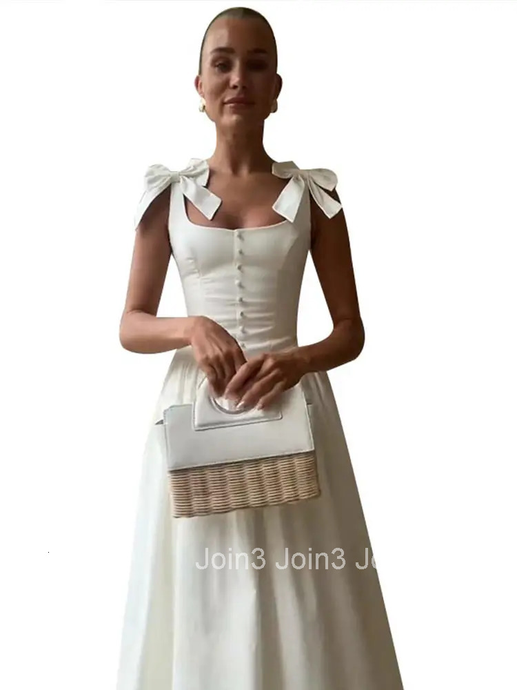 Fashion Woman Solid Bow A-line Dresses Ankle-length Sleeveless Backless Elegant Robes S Evening Party Bandage Slim Vestido