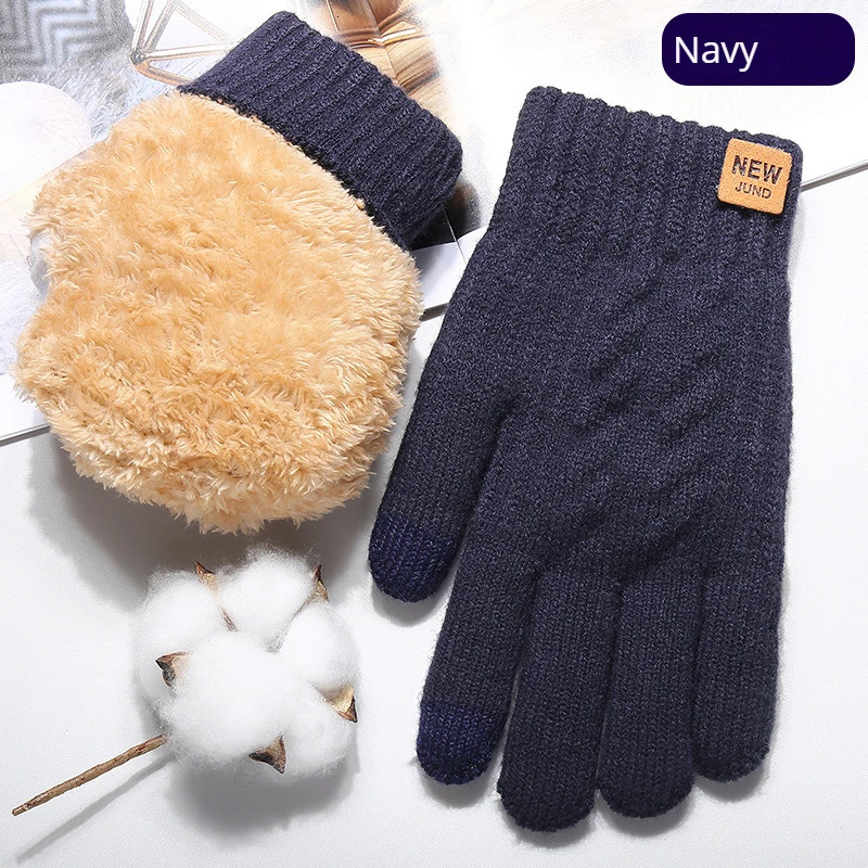 Wholesale Fleece Lined Fashion Warm Black Cable Knitted Winter Touch Screen Gloves 250806